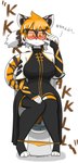 anthro asian_clothing bathroom big_breasts black_body black_fur black_hair blush bottomwear breasts clothed clothing eyewear feces female fur glasses hair multicolored_body multicolored_fur multicolored_hair on_toilet onomatopoeia orange_body orange_eyewear orange_fur orange_glasses orange_hair panties panties_around_ankles panties_down partially_clothed pooping pooping_in_toilet robe shirt simple_background sitting sitting_on_toilet solo sound_effects straining stripes tail text thick_thighs toilet toilet_bowl toilet_seat toilet_use topwear underwear underwear_down wearing_glasses white_body white_fur white_hair notmypornaccount arknights hypergryph studio_montagne waaifu_(arknights) felid mammal pantherine tiger 2025 absurd_res digital_media_(artwork) hi_res