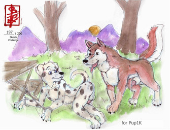 all_fours animal_genitalia anthro anthro_on_feral balls bench bestiality bodily_fluids cuff_(restraint) drooling duo feral furniture genital_fluids genitals grass handcuffs imminent_sex knot_in_sheath male male/male metal_cuffs mild on_grass on_ground paws picnic_table plant precum presenting raised_tail rape_face restraints saliva sheath sound_effects standing sunset surprised table tail text tongue tongue_out worried worried_face worried_look bondo fennec_(artist) pup1k canid canine canis dalmatian domestic_dog mammal wolf painting_(artwork) traditional_media_(artwork) watercolor_(artwork)