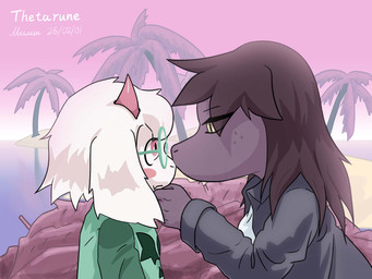 ambiguous_gender anthro blush blush_stickers duo eyewear female floppy_ears freckled_face freckles fur glasses horn kissing white_body white_fur young milinkapro deltarune mythology thetarune undertale_(series) ralsei susie_(deltarune) bovid caprine dragon goat mammal mythological_creature mythological_scalie scalie 4:3 hi_res male_(lore)