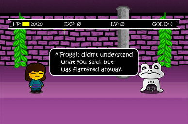 ambiguous_gender brown_hair duo gameplay_mechanics gui hair health_bar text mario_bros nintendo paper_mario undertale undertale_(series) frisk_(undertale) amphibian frog human mammal english_text