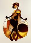 anthro biped black_body black_fur breasts brown_hair cape clothing collar female fur hair jewelry looking_at_viewer orange_body orange_fur short_hair simple_background smile solo standing redbeanviolin ailurid mammal red_panda