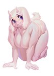 all_fours anthro big_breasts blue_eyes breasts featureless_breasts female female_anthro fur hair hanging_breasts kemono looking_at_viewer mature_anthro mature_female nude overweight overweight_anthro overweight_female purple_eyes simple_background solo white_background white_body white_fur aruurara undertale undertale_(series) toriel boss_monster_(undertale) bovid caprine mammal hi_res