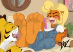 2018 4_toes absurd_res activision ambiguous_gender anthro bandicoot black_nose bodily_fluids clothed clothing coco_bandicoot countershade_feet countershading crash_bandicoot_(series) dazidentevil digital_media_(artwork) duo eyes_closed feet female foot_fetish foot_focus foot_lick foot_play furniture hi_res holding_object inside licking mammal marsupial open_mouth saliva sharp_teeth sofa soles solo_focus teeth toes tongue tongue_out