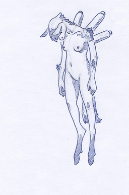 anthro breasts female flying hooves long_ears nude nude_anthro simple_background solo tail unguligrade adeptus-monitus black_and_white monochrome traditional_media_(artwork)