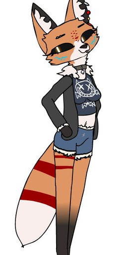 anthro black_eyes bottomwear choker clothed clothing crop_top dark_eyes denim denim_bottomwear denim_clothing denim_shorts ear_piercing eyebrow_piercing facial_piercing female female_anthro fluffy fur inner_ear_fluff jewelry markings navel necklace orange_body orange_fur piercing pose shirt shorts simple_background simple_coloring solo standing striped_body striped_fur striped_markings striped_tail stripes tail tail_markings toony topwear tuft toxis vienna_(toxis) canid canine fox mammal digital_media_(artwork)