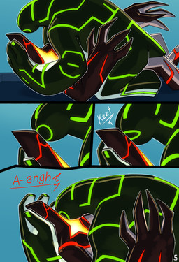 1_eye 4_fingers ambiguous_gender black_body blue_background circuit_markings claws countershading duo fingers glistening glistening_body green_markings kissing light lying male markings metallic_body moan not_furry on_back on_lap onomatopoeia overweight red_markings silver_countershading simple_background sitting_on_lap size_difference sound_effects star_(marking) straddling tail text white_body white_countershading lumen_fox ben_10 cartoon_network aether_(strawberryoverlord) fan_character malware_(ben_10) alien galvanic_mechamorph goo_creature comic hi_res lighting shaded