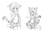 anthro bell bell_collar blue_eyes blush claws clothing collar female fur hair looking_at_viewer nude short_hair solo striped_body striped_fur stripes whiskers white_hair young unknown_artist karin_(tetetor-oort) domestic_cat felid feline felis mammal monochrome