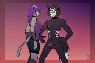 anthro ballbusting balls becoming_erect big_breasts black_body black_sclera bone boots bouncing_balls breasts choker circumcised claws clothed clothed/nude clothed_female clothing cock_and_ball_torture cute_fangs duo erection fangs female fluffy fluffy_tail footwear genital_torture genitals glowing glowing_eyes gradient_background green_eyes grey_body hair horn humanoid_genitalia humanoid_penis jewelry kick kicking_balls male male/female necklace nipples nude pain penis purple_hair shoes simple_background skull skull_head slim_male smile striped_horn stripes submissive submissive_male tail teeth kimero_kat canid domestic_cat felid feline felis mammal skulldog_(species) 2d_animation 3:2 animated hi_res short_playtime sound video