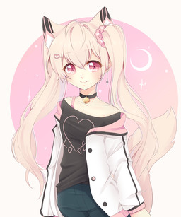 accessory animal_ears bell bell_collar bottomwear clothing collar ear_piercing ear_ring female hair_accessory hairclip jacket looking_at_viewer pants piercing ring_piercing shirt smile smiling_at_viewer solo tail topwear rika_(yumemin) yumemin animal_humanoid humanoid 5:6