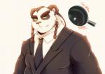 anthro clothing fur male necktie overweight overweight_anthro overweight_male shirt simple_background solo topwear white_body white_fur warlocknyan blizzard_entertainment warcraft bear mammal pandaren 2015 hi_res