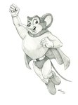 4_fingers anthro cape clothed clothing fingers footwear gloves handwear looking_at_viewer male open_mouth open_smile smile solo superhero baron_engel mighty_mouse mighty_mouse_(character) mammal mouse murid murine rodent 2023 graphite_(artwork) hi_res monochrome traditional_media_(artwork)