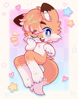 anthro blue_claws blue_eyes blush brown_eyebrows brown_markings chest_tuft chibi claws dipstick_tail ear_piercing eyebrows fur hair male markings midair multicolored_hair nude one_eye_closed open_mouth orange_body orange_fur orange_hair piercing pink_hair short_hair simple_background solo tail tail_markings tuft two_tone_hair white_body white_fur louloous canid canine fox mammal 2025 colored digital_drawing_(artwork) digital_media_(artwork) hi_res shaded