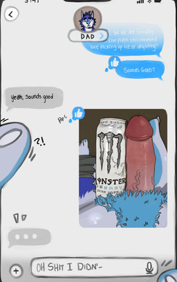 anthro anthro_on_anthro barefoot beard beverage beverage_can big_penis bottomwear bottomwear_down cellphone claws clothed clothing comparing duo electronics ellipsis emanata emoji energy_drink erection eyebrows facial_hair feet fur genitals gesture glans hair hand_gesture holding_object humanoid_genitalia humanoid_penis interrobang logo male male/male motion_lines onomatopoeia pants pants_down partially_clothed penis phone photo presenting presenting_penis profanity pubes screen sexting simple_background smartphone sound_effects standing text texting thick_penis thumbs_up tuft vein jerro monster_energy canid canine canis mammal 2026 absurd_res english_text hi_res accidental_incest_(lore) father_(lore) father_and_child_(lore) father_and_son_(lore) incest_(lore) parent_(lore) parent_and_child_(lore) parent_and_son_(lore) son_(lore)