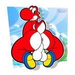 anthro anus backsack balls big_balls big_butt butt clothing footwear footwear_only genitals kneeling looking_back male mostly_nude open_mouth pink_anus raised_tail red_body red_scales scales shoes shoes_only solo tail thick_thighs white_body white_scales wide_hipped_male wide_hips veggieafterdark mario_bros nintendo super_mario_bros_wonder yoshi_(character) dinosaur prehistoric_species red_yoshi reptile scalie yoshi 1:1 absurd_res hi_res