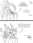 ambiguous_gender blush bodily_fluids construct dialogue drooling heart_symbol horn humor saliva solo text unmasking coralhunter capcom monster_hunter zoh_shia comic digital_drawing_(artwork) digital_media_(artwork) english_text hi_res