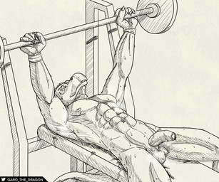 abs balls barbell bench bench_press bodily_fluids exercise extended_arms foreskin genitals half-erect humanoid_genitalia humanoid_penis looking_up lying male muscular muscular_male musk nipples nude on_back pecs penis saggy_balls simple_background solo sweat teeth twitter_logo vein veiny_penis weightlifting workout garo_(artist) inktober kinktober twitter dinosaur prehistoric_species reptile scalie 2022 absurd_res black_and_white hi_res monochrome portrait three-quarter_portrait