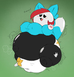air_from_navel air_inflation balls balls_expansion belly belly_expansion big_balls big_belly big_breasts big_bulge big_butt big_ears big_hands big_head big_navel big_penis big_tail black_body black_eyes black_mouth black_skin blue_clothing blue_ears blue_shirt blue_tail blue_topwear blush body_inflation breast_expansion breasts bulge butt butt_expansion clothing dipstick_tail ear_expansion expansion eyelashes genital_expansion genitals green_background gynomorph hair hand_expansion hand_on_another's_thigh hand_on_leg hand_on_thigh head_expansion huge_balls huge_belly huge_breasts huge_bulge huge_butt huge_ears huge_hands huge_head huge_navel huge_penis huge_tail huge_thighs hyper hyper_balls hyper_belly hyper_breasts hyper_bulge hyper_butt hyper_ears hyper_genitalia hyper_hands hyper_head hyper_inflation hyper_navel hyper_penis hyper_tail hyper_thighs immobile inflation intersex markings motion_lines navel navel_expansion no_pupils onomatopoeia open_mouth open_smile outie_navel panties pawpads penis penis_expansion pink_pawpads pink_tongue poking red_hair shirt simple_background smile solo sound_effects spherical_inflation swelling tail tail_expansion tail_markings text thick_thighs thigh_expansion tight_clothing tongue topwear underwear white_clothing white_panties white_tail_tip white_underwear beeblimp jalpunny third-party_edit mario_bros nintendo animal_humanoid cat_humanoid felid felid_humanoid feline feline_humanoid humanoid mammal mammal_humanoid shyguy 2025 color_edit colored digital_media_(artwork) flat_colors hi_res