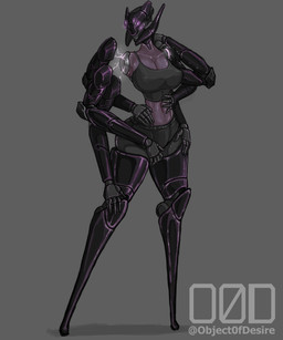 big_breasts breasts clothed clothing cybernetics female machine midriff multi_arm multi_eye multi_limb nipples_visible_through_clothing purple_body purple_skin solo object0fdesire cyborg humanoid absurd_res hi_res