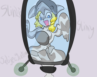 anthro body_modification female gender_transformation grey_body grey_skin machine melting solo transformation trapped andetheslayer canid canine goo_creature hybrid mammal 5:4 absurd_res hi_res