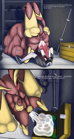 after_vore anus big_butt bodily_fluids breasts butt cum cum_transformation digestion ejaculation female female_pred genital_fluids genitals half-closed_eyes human_prey male male_prey masturbation narrowed_eyes nipple_fetish nipple_pinch nipple_play nipples pinch rear_view smile smirk text thick_thighs transformation unbirthing vaginal vaginal_fluid_vore vaginal_fluids vore vulva poisonsneksoffie nintendo pokemon generation_4_pokemon human lagomorph leporid lopunny mammal pokemon_(species) rabbit absurd_res comic english_text hi_res huge_filesize