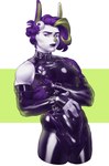 athletic bulge chain clothing femboy hair harness latex latex_clothing looking_at_viewer male muscular purple_eyes purple_hair solo dakaliginous grier_(dakaliginous) animal_humanoid bat bat_humanoid humanoid mammal mammal_humanoid hi_res