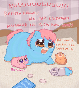 ambiguous_feral ambiguous_gender asphyxiation blue_body blue_fur bodily_fluids brown_eyes color_coded_text condom crying death feral fur group hair inside looking_at_another lying on_front open_mouth orange_body orange_fur pink_body pink_fur pink_hair pink_tail purple_eyes screaming sexual_barrier_device struggling stuck tablecloth tail tears teeth text trapped_in_condom worried young young_ambiguous young_feral serasugee fluffy_pony fluffy_pony_(species) mammal 2025 broken_english digital_drawing_(artwork) digital_media_(artwork) english_text mother_(lore) mother_and_child_(lore) mother_and_son_(lore) parent_(lore) parent_and_child_(lore) parent_and_son_(lore) sibling_(lore) son_(lore)
