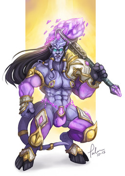 armor bulge hair long_hair male muscular muscular_humanoid muscular_male not_furry solo tail weapon taliamirai blizzard_entertainment warcraft maraad draenei humanoid 2015