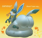after_vore belly big_belly big_butt blue_body butt feet female feral huge_belly overweight paws rear_view simple_background solo text thick_thighs vore wide_hips yellow_background yellow_sclera afraart nintendo pokemon canid canine eeveelution generation_1_pokemon generation_4_pokemon glaceon mammal pokemon_(species) rattata 2025 hi_res