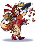 anthro beverage bunny_costume burger butt chicken_meat clothing costume fast_food female fishnet_clothing fishnet_legwear food footwear fried_chicken fries high_heels legwear meat shoes solo waiter galactabee nikki_(galactabee) canid canine canis domestic_dog mammal 2020 5:6 hi_res