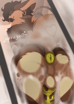 against_surface animal_genitalia animal_penis anthro anus ass_on_glass balls brown_body brown_fur brown_hair bubble butt collar dialogue ear_piercing ear_ring equine_genitalia equine_penis erection facial_piercing fur furgonomics furry-specific_piercing genitals glass gold_(metal) green_anus green_eyes gynomorph hair heart_symbol intersex looking_at_viewer looking_back multicolored_body multicolored_fur muzzle_piercing nose_piercing nose_ring nude on_glass penis piercing presenting presenting_anus presenting_hindquarters puffy_anus raised_tail ring_piercing shower smile solo tail teeth text white_body white_fur ertonhin mythology dragon furred_dragon furred_scalie mythological_creature mythological_scalie scalie digital_media_(artwork) english_text hi_res