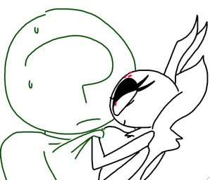 ?_face angry bedroom_eyes bodily_fluids clothed clothing duo female half-closed_eyes male narrowed_eyes nervous seductive shortstack sweat the_weaver monstro_village anon meara arachnid arthropod human insect mammal spider