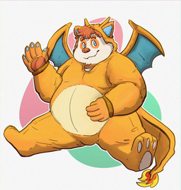anthro belly big_belly brown_body clothing humanoid_hands male onesie overweight overweight_male simple_background sitting smile solo white_body 06junior11 nintendo pokemon bear charizard generation_1_pokemon giant_panda mammal pokemon_(species) 2023 hi_res