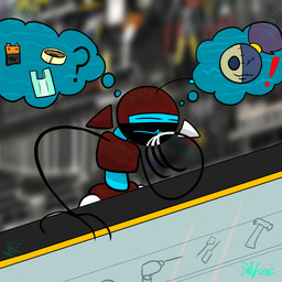 antennae_(anatomy) anthro floating_ears long_arms m.u.m._(chefrens) machine male red_body solo thought_bubble white_body chefrens mendya_(chefrens) android robot 1:1 hi_res