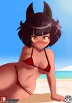 animal_ears beach bikini bikini_bottom bikini_top black_ears black_hair blush breasts clothing fangs female hair looking_at_viewer navel not_furry pupils red_bikini red_clothing red_swimwear sea seaside slit_pupils solo swimwear tan_body tan_skin teeth two-piece_swimsuit water yellow_eyes minus_class high_guardian_spice olive_(high_guardian_spice) animal_humanoid cat_humanoid felid felid_humanoid feline feline_humanoid humanoid mammal mammal_humanoid 2022 absurd_res digital_drawing_(artwork) digital_media_(artwork) hi_res portrait three-quarter_portrait