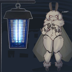 4_arms antennae_(anatomy) anthro back_wings breasts chest_tuft claws crotch_tuft eyelashes female hair multi_arm multi_limb night solo text tuft weapon white_body white_hair wide_hips wings warl_granada moth_girl_(warl_granada) arthropod insect lepidopteran moth 1:1 2025 absurd_res hi_res