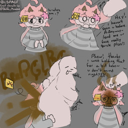 accessory ambiguous_gender anthro belly_rub big_ears blush churning clothing dialogue duo ear_pull eyelashes eyewear fart fart_fetish fart_stain farting_on_face feces fingers_together flower fluffy fur glasses grey_background hair hair_accessory headpat horn ichee_(sluffi_munchie) motion_lines onomatopoeia pink_hair plant post-it_note rumbling_stomach scut_tail shart short_tail shoving_face_in_butt shy simple_background sound_effects surprised sweater tail text topwear wearing_glasses white_body white_fur lspagf big_fat_stinky_unwashed_sweaty_bunny_(lspagf) animal_humanoid bovid caprine goat humanoid lagomorph lagomorph_humanoid leporid_humanoid mammal mammal_humanoid rabbit_humanoid 1:1 absurd_res english_text hi_res