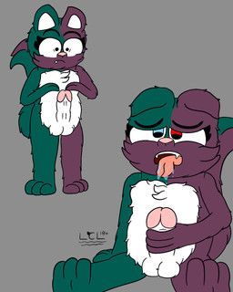 anthro aroused balls female genitals gynomorph intersex masturbation penis sitting solo standing tongue tongue_out lapiscrowlime felid feline mammal 4:5 hi_res