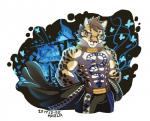 abs anthro clothed clothing collar countershading fur hoodie male muscular muscular_anthro muscular_male pecs simple_background solo spots tattoo topwear wolfmalro nekojishi studio_klondike likulau clouded_leopard felid mammal pantherine 2017