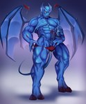 abs blue_body blue_skin clothing genitals hooves male muscular muscular_male penis pose red_clothing red_underwear seductive solo tail thick_thighs touching_penis underwear undressing wings yellow_eyes small_leaf_art dota valve balanar_the_night_stalker demon humanoid monster monstrous_humanoid hi_res