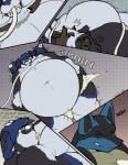 anthro balls belly belly_expansion belly_inflation big_balls big_belly black_body black_fur blue_body blue_fur bodily_fluids bound canid canine close_to_bursting comic cum cum_in_tube cum_inflation cum_inside drakemohkami duo english_text excessive_cum excessive_genital_fluids expansion forced fuck_bench fully_bound fur generation_4_pokemon genital_fluids genitals hose_in_mouth hose_in_penis hose_in_urethra hose_inflation huge_belly hyper hyper_belly inflation lucario male male/male mammal nintendo obese oral_tube overweight penis pokemon pokemon_(species) text tube yellow_body yellow_fur
