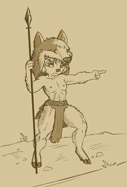 abs ambiguous_gender animal_skin anthro black_nose bottomwear clothed clothing cloven_hooves flat_chested front_view fur gesture hand_gesture headgear headwear holding_melee_weapon holding_object holding_polearm holding_spear holding_weapon hooves horizontal_pupils loincloth melee_weapon muscular muscular_anthro navel nipples outside pointing polearm pupils simple_background solo spear topless topless_anthro unguligrade weapon wool_(fur) young young_ambiguous young_anthro furnut bovid caprine mammal sheep 2020 absurd_res hi_res monochrome female_(lore)