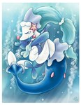 ambiguous_gender blue_background blue_body blue_fur blue_hair bubble duo eyelashes female feral fur hair hug long_hair pink_nose simple_background smile spikes split_form underwater water whiskers white_body white_fur blueknightgirl nintendo pokemon generation_7_pokemon marine merfolk pokemon_(species) popplio primarina 2016 hi_res watermark