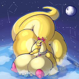 anthro areola big_breasts big_butt biped breasts butt detailed_background earth female female_anthro fingers front_view huge_breasts huge_butt macro macro_anthro macro_female moon nipples nude open_mouth outside planet pupils solo tail thick_thighs yellow_body baronflint veorra_(emberosak) reptile scalie snake 1:1 colored