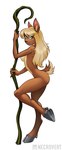 anthro blonde_hair blue_eyes breasts brown_body brown_fur cloven_hooves eyebrows female fur hair hooves inner_ear_fluff looking_at_viewer nude scut_tail shepherd short_tail solo staff tail tan_body tan_fur tuft necrovert faun mammal 2024 hi_res