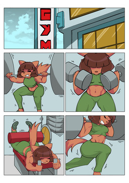 barbell bicep_curl biped bottomwear bra brown_body clenched_teeth clothing detailed_background dumbbell exercise eyes_closed female footwear fur gym hair head_down midriff motion_lines multicolored_body multicolored_fur pants shoes short_hair sign sports_bra sportswear squats struggling teeth underwear weights window yoga_pants zircontenshin97 bittersweet_candy_bowl molly_(bcb) abyssinian_cat domestic_cat felid feline felis mammal absurd_res cel_shading colored comic digital_drawing_(artwork) digital_media_(artwork) hi_res shaded