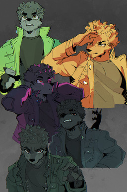 anthro biped black_nose brown_eyes clothed clothing eyebrows fingers gloves grey_background hair handwear jacket male open_mouth pupils simple_background solo teeth topwear goonie-san goon_(goonie_san) rabid_(goonie_san) canid canine canis domestic_dog mammal symbiote hi_res