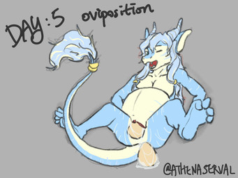 anthro egg female oviposition pregnant pregnant_anthro pregnant_female solo vaginal_oviposition athenaserval kinktober_2025 mythology shuelong dragon eastern_dragon mythological_creature mythological_scalie scalie 2025 4:3 hi_res trans_(lore)