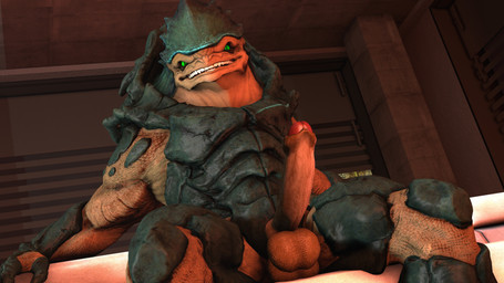 4_balls balls erection foreskin genitals green_eyes humanoid_genitalia humanoid_penis inside looking_at_viewer male multi_balls multi_genitalia muscular muscular_male nude open_mouth partially_retracted_foreskin penis presenting presenting_penis sitting smile solo serenityunited bioware electronic_arts mass_effect gorkan_taxx alien krogan 16:9 3d_(artwork) 4k absurd_res digital_media_(artwork) hi_res source_filmmaker_(artwork) widescreen