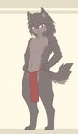 anthro athletic athletic_anthro athletic_male bottomwear brown_body brown_fur clothed clothing ear_piercing fur hand_on_hip loincloth male navel navel_piercing nipple_piercing nipples piercing red_eyes smile smirk solo topless kiukiu canid mammal absurd_res hi_res