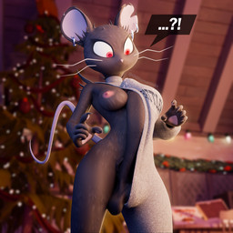 anthro balls big_balls big_penis bodily_fluids breasts christmas_tree clothed clothing cum cum_on_clothing ear_piercing ear_ring ejaculation erection erection_under_clothing genital_fluids genitals gynomorph hands-free holidays huge_penis hyper hyper_genitalia hyper_penis intersex penis piercing plant pubes pubes_exposed rat_tail ring_piercing solo solo_focus speech_bubble spontaneous_ejaculation surprised sweater tail topwear tree ogtamarindo shachath3d_(modeler) brooklyn_sweater christmas epic_games fortnite camille_(fortnite) mammal murid murine rat rodent absurd_res hi_res